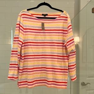 Adorable j.crew pink tshirt with rainbow stripes. 3/4 sleeves. Boat neck